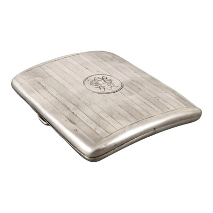 Edwardian gilt sterling silver cigarette case, engine turned, A & J Zimmerman 1908