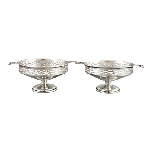 Art Deco Colonial silver Warner Brothers (Delhi) pair of compotes two-handle bon bon fruit baskets
