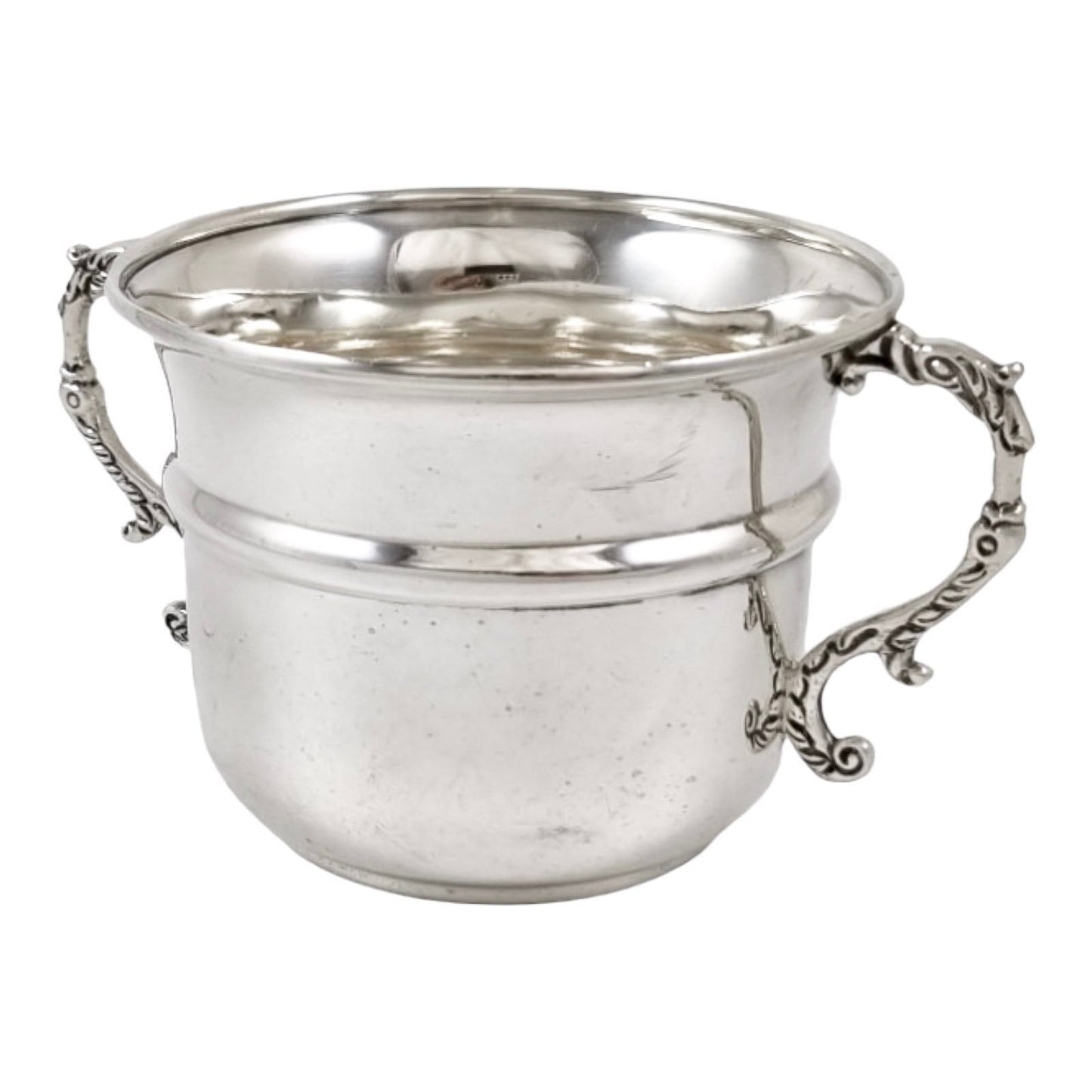 WWI-era sterling silver porringer bowl, snake serpent handles, Martin Hall & Co