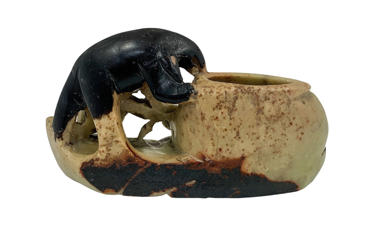 Chinese Republic soapstone calligraphy figural brush washer pot with dog and monkey figurines