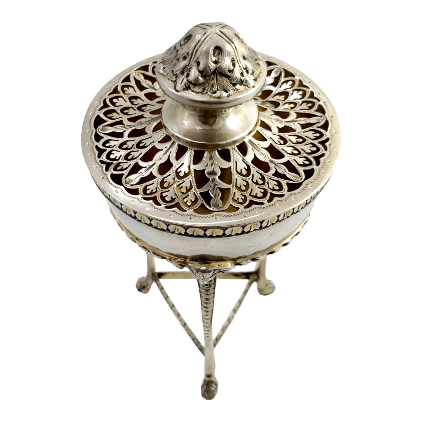 Neoclassical gilt sterling silver potpourri raised on hoof feet and cast with rams heads, Chester