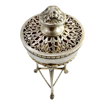 Neoclassical gilt sterling silver potpourri raised on hoof feet and cast with rams heads, Chester