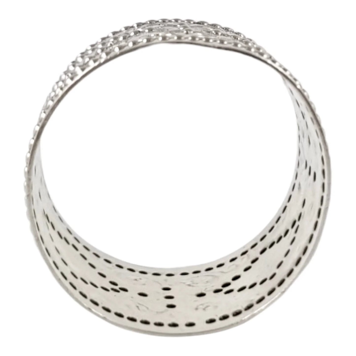Victorian sterling silver boxed pair 2 napkin rings scrolls & beads, vacant cartouche, William Hunter 1876
