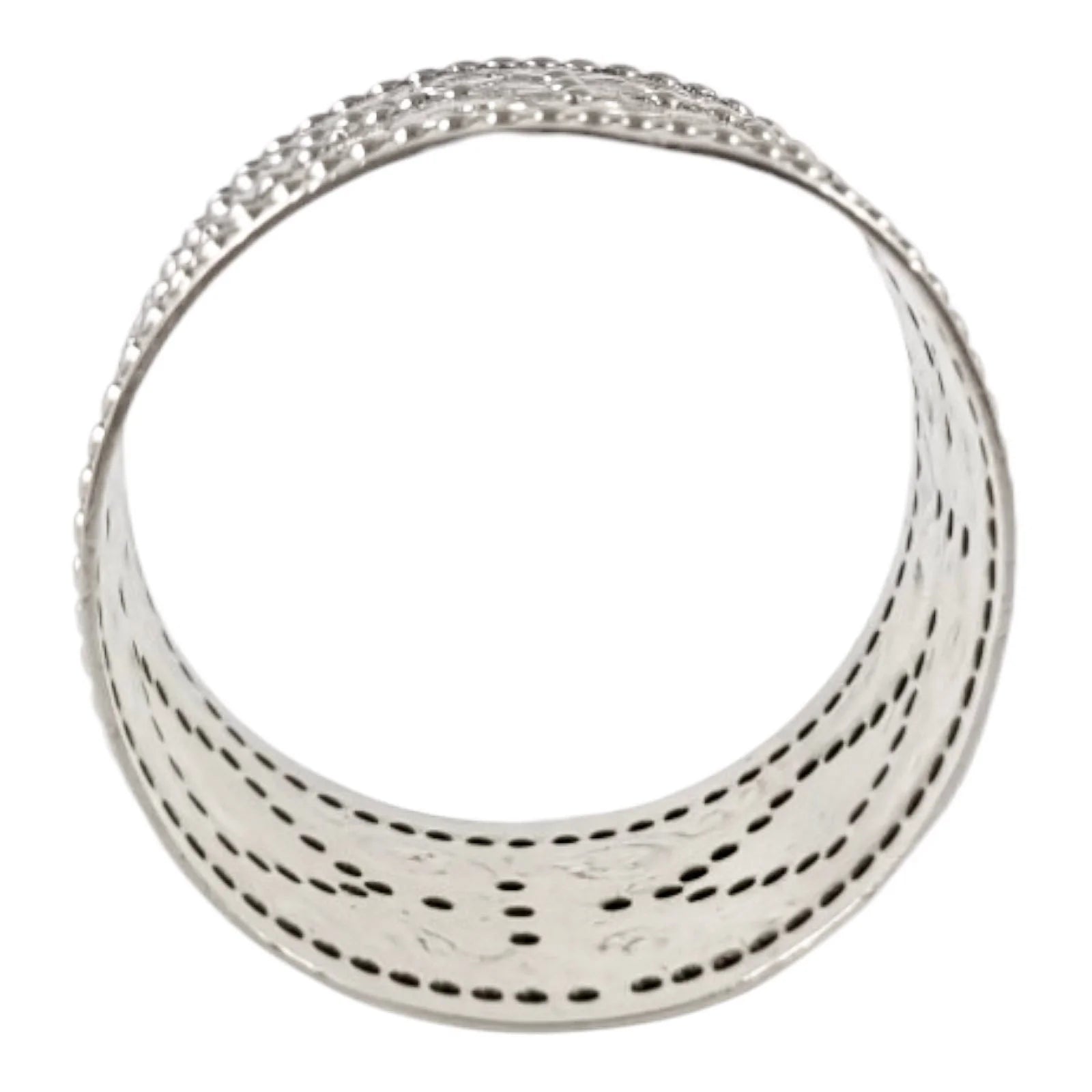 Victorian sterling silver boxed pair 2 napkin rings scrolls & beads, vacant cartouche, William Hunter 1876