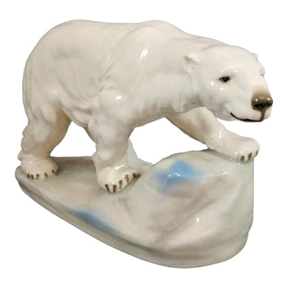 Large Art Deco hand-painted porcelain Amphora sculpture of a polar bear on an icy outcrop