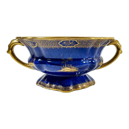 Art Deco Wilton Ware centrepiece two-handled bowl, AG Harley Jones gold and cobalt blue Chinoiserie 5008