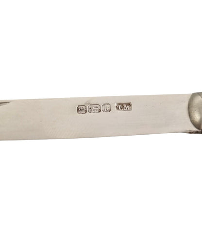Victorian sterling silver mother-of-pearl large folding pocket pen fruit knife, Thomas Marples 1902