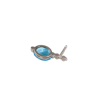 Vintage 9ct white gold diamond & aquamarine drop earrings, oval rose-cut 8 x 5 mm