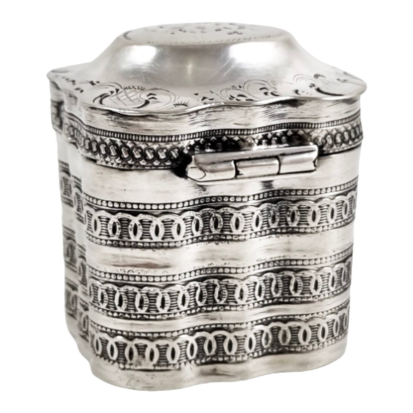 19th century Dutch silver snuff / scent peppermint box; Lodereindoosje vinaigrette 1858