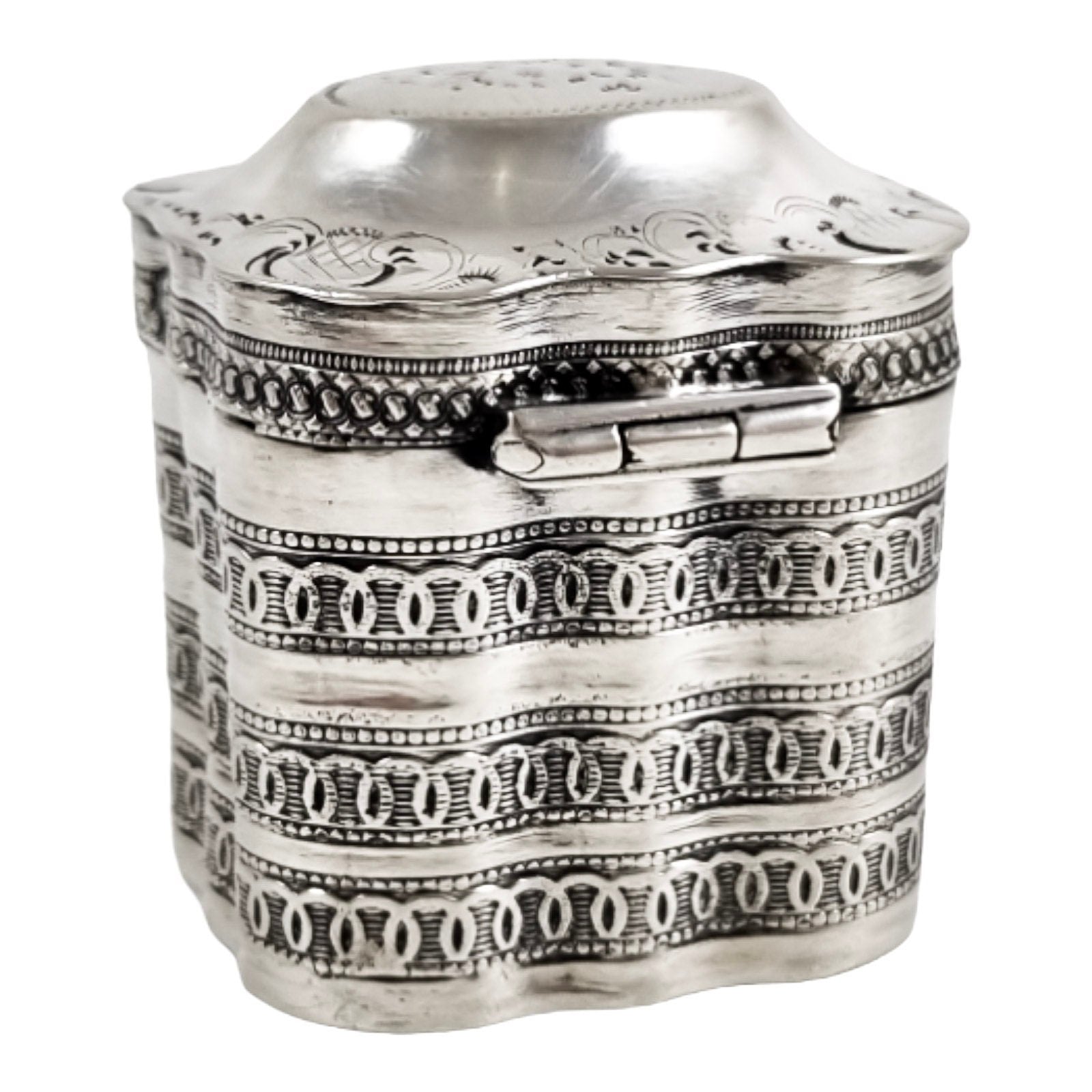 19th century Dutch silver snuff / scent peppermint box; Lodereindoosje vinaigrette 1858