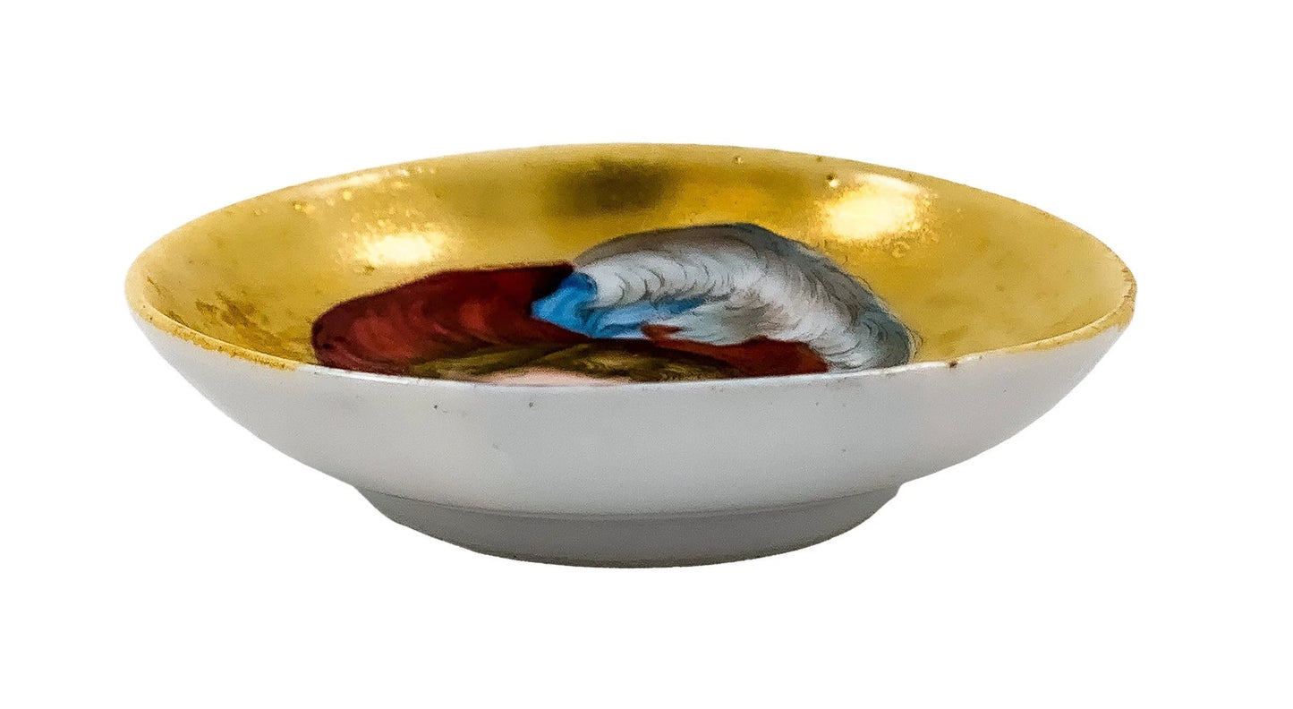 19th Century German Biedermeier KPM miniature porcelain bowl / trinket dish with portrait of lady in feather hat