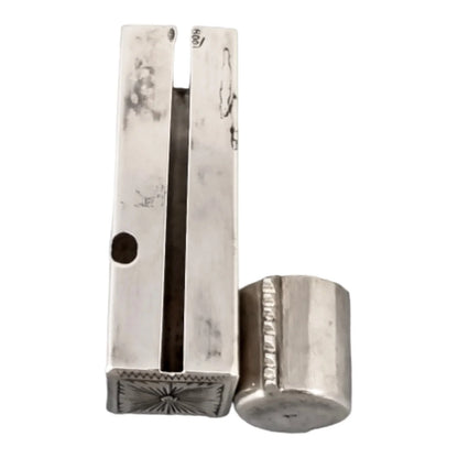 Art Deco Italian silver compact case with mirror & lipstick, Nardi Liberto, engraved scrolls
