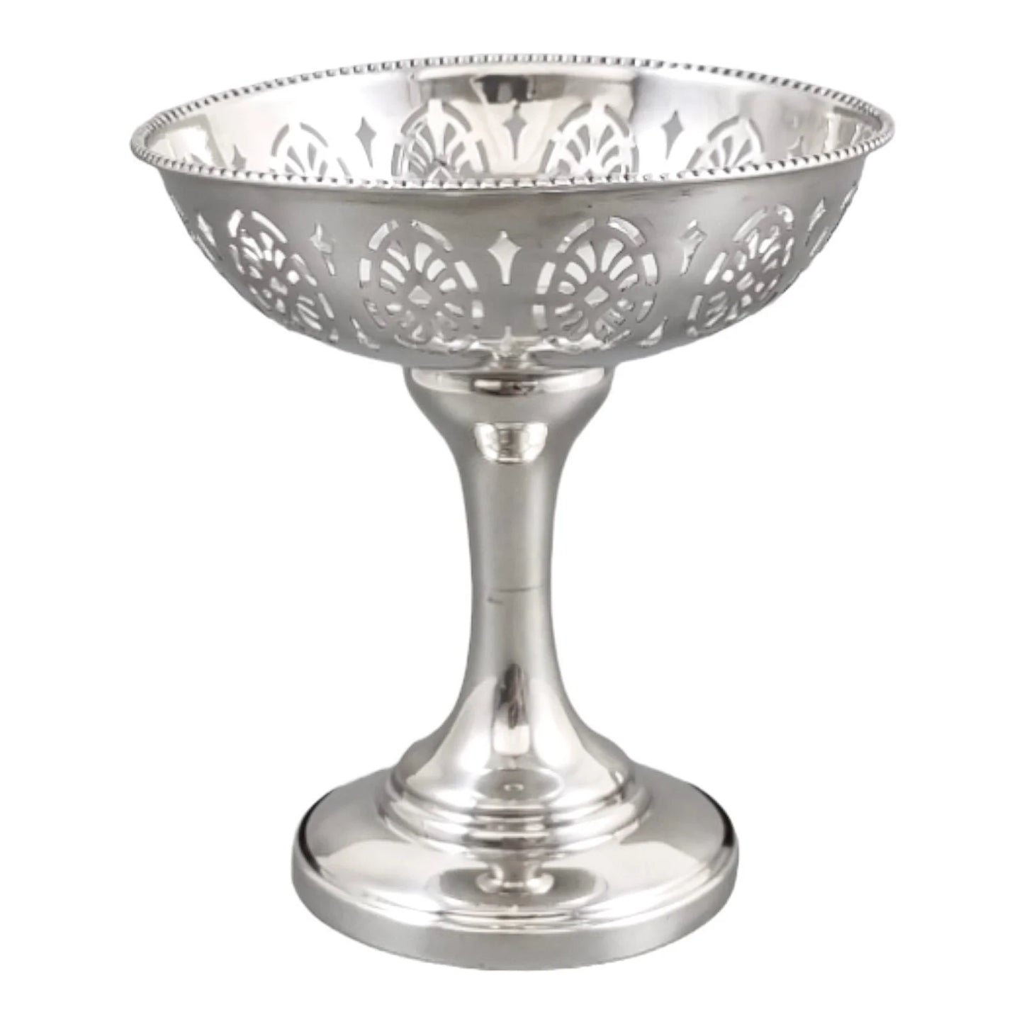 Continental solid silver Edwardian bonbon candy basket / pedestal bowl with pierced decoration