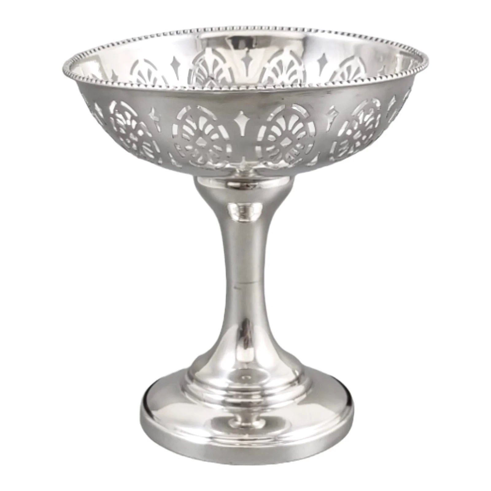 Continental solid silver Edwardian bonbon candy basket / pedestal bowl with pierced decoration