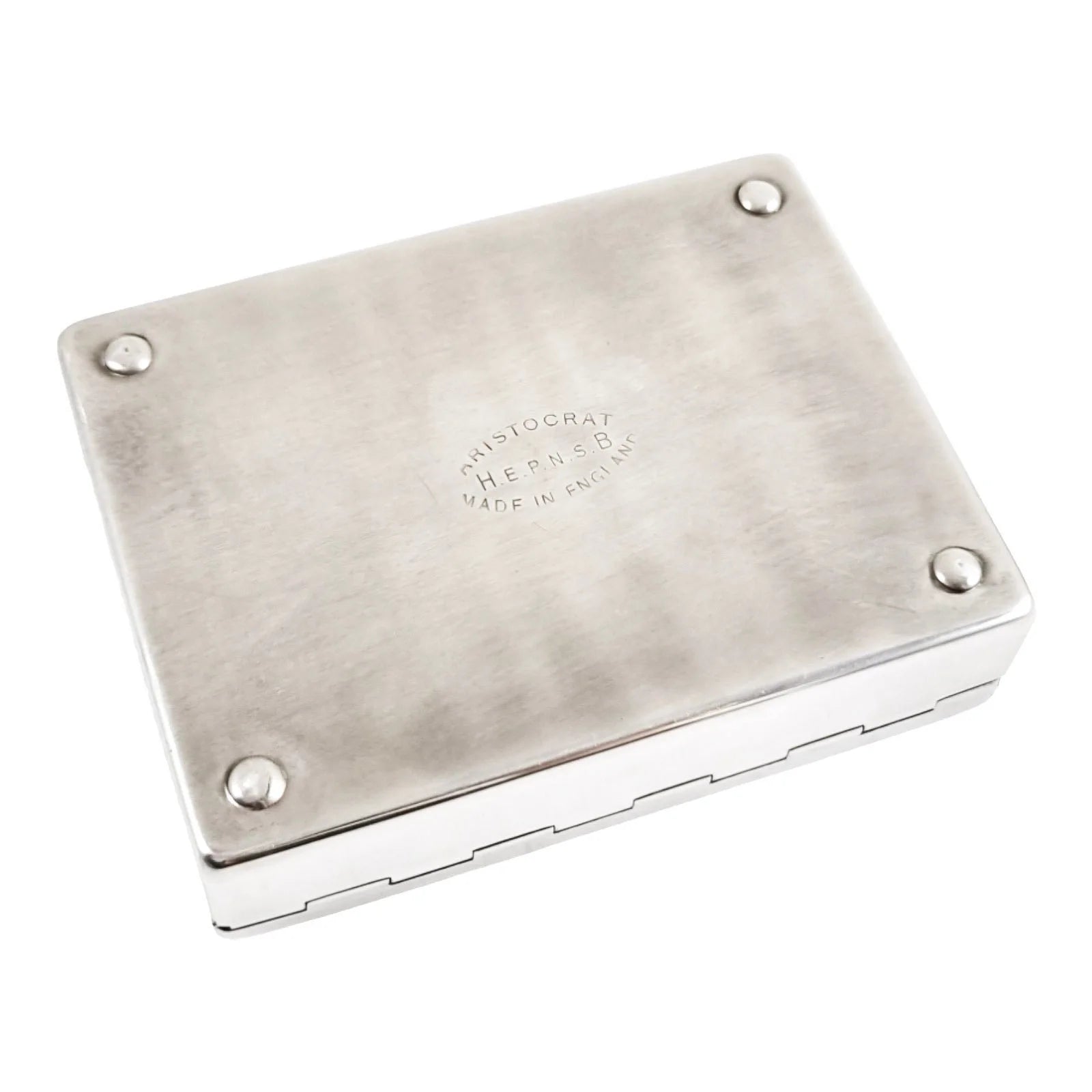 Antique Art Deco silver plated Harman Bros “Aristocrat” cigarette / cigar / jewellery box, engine-turned, gilded