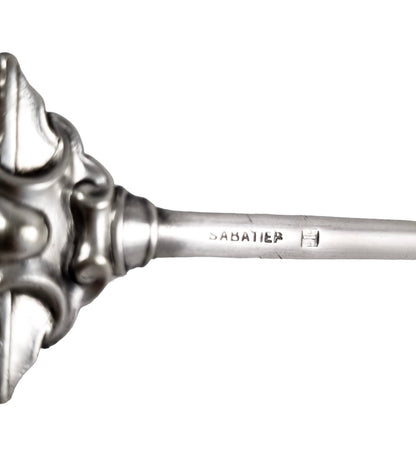 Antique French silver plate Sabatier Brochette meat vegetable skewer with Rococo standing lions top