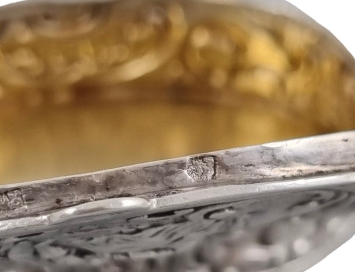 Victorian 800 solid silver gilt oval snuff pill box embossed gallant courting couple and scrolls