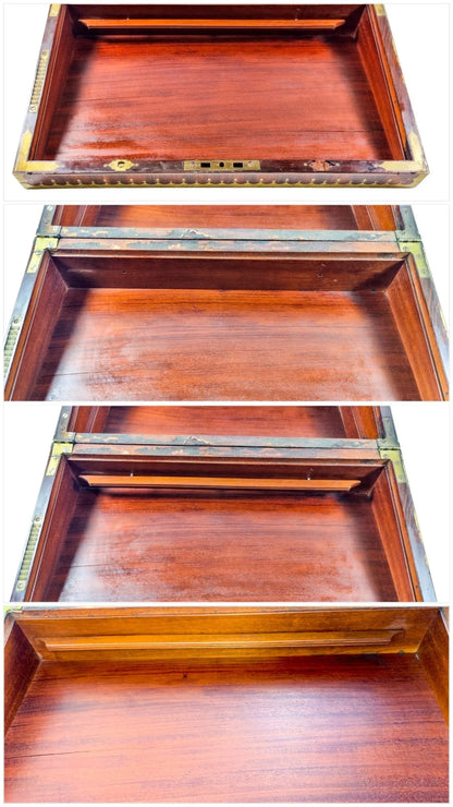George III Regency kingwood campaign writing slope with fitted book rest, carry handles and brass mounts