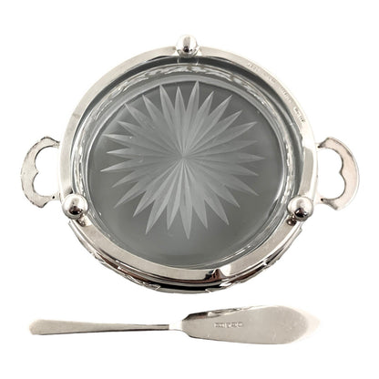 Edwardian Canadian Roden Bros sterling silver pierced butter / caviar dish and knife