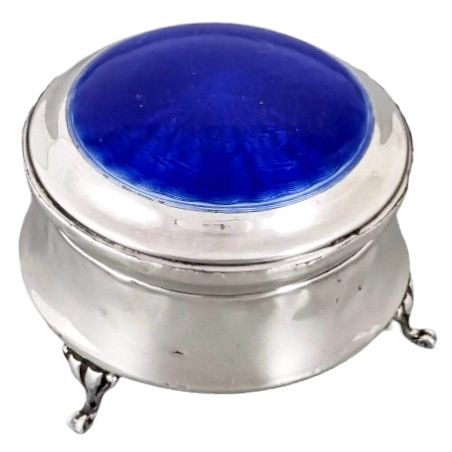 George V Chester sterling silver blue guilloche enamel trinket box / ring casket, Henry Clifford Davis