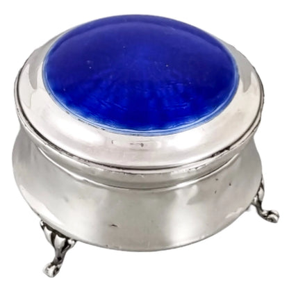 George V Chester sterling silver blue guilloche enamel trinket box / ring casket, Henry Clifford Davis