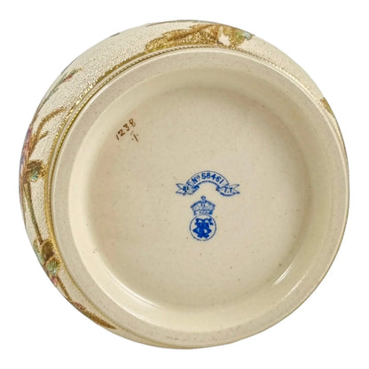 Art Nouveau Taylor Tunnicliffe & Co gilded pottery Secessionist peony floral biscuit barrel, silver plate mounts