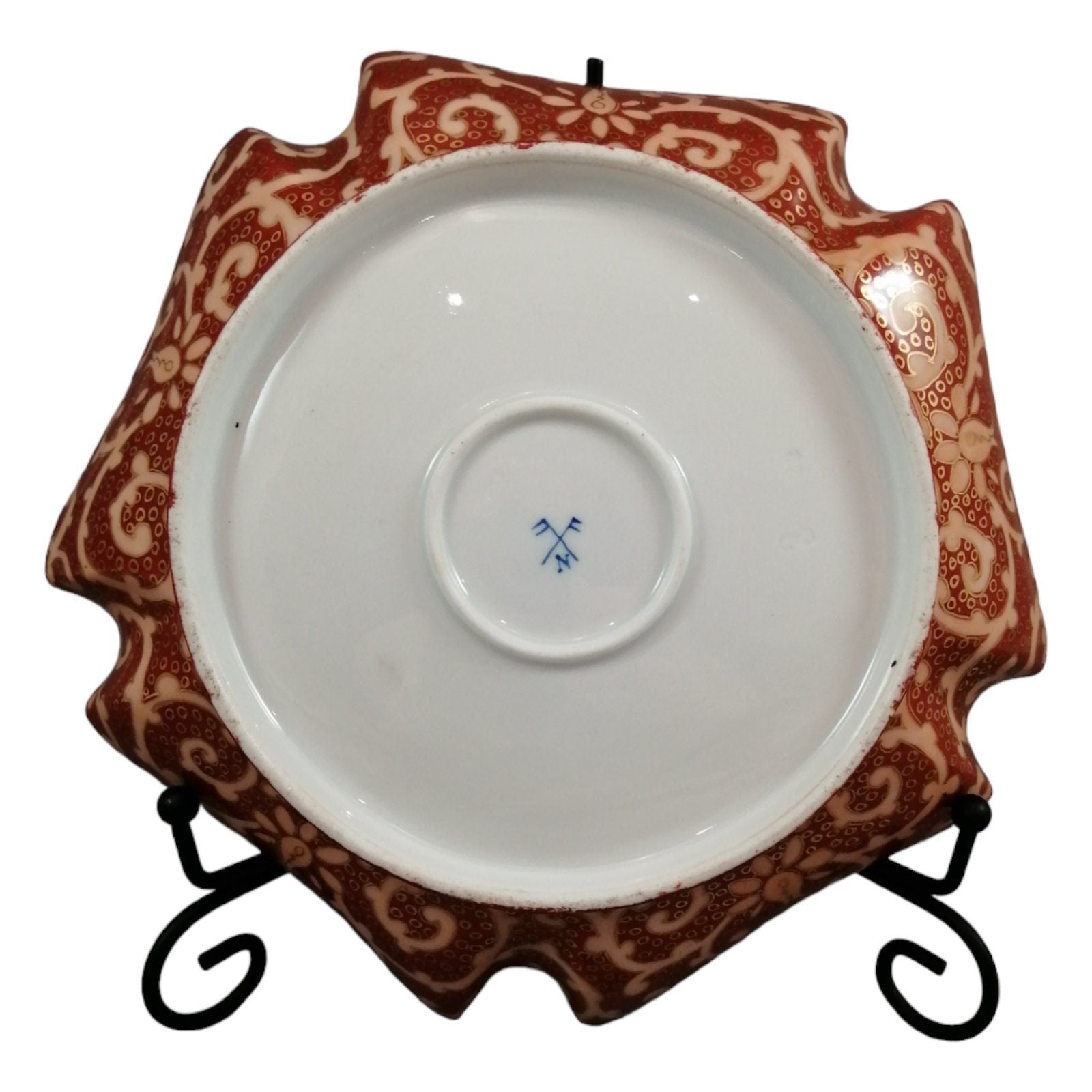 19th century Rauenstein Chinoiserie porcelain 5-sided bowl, red and gilt scrolls