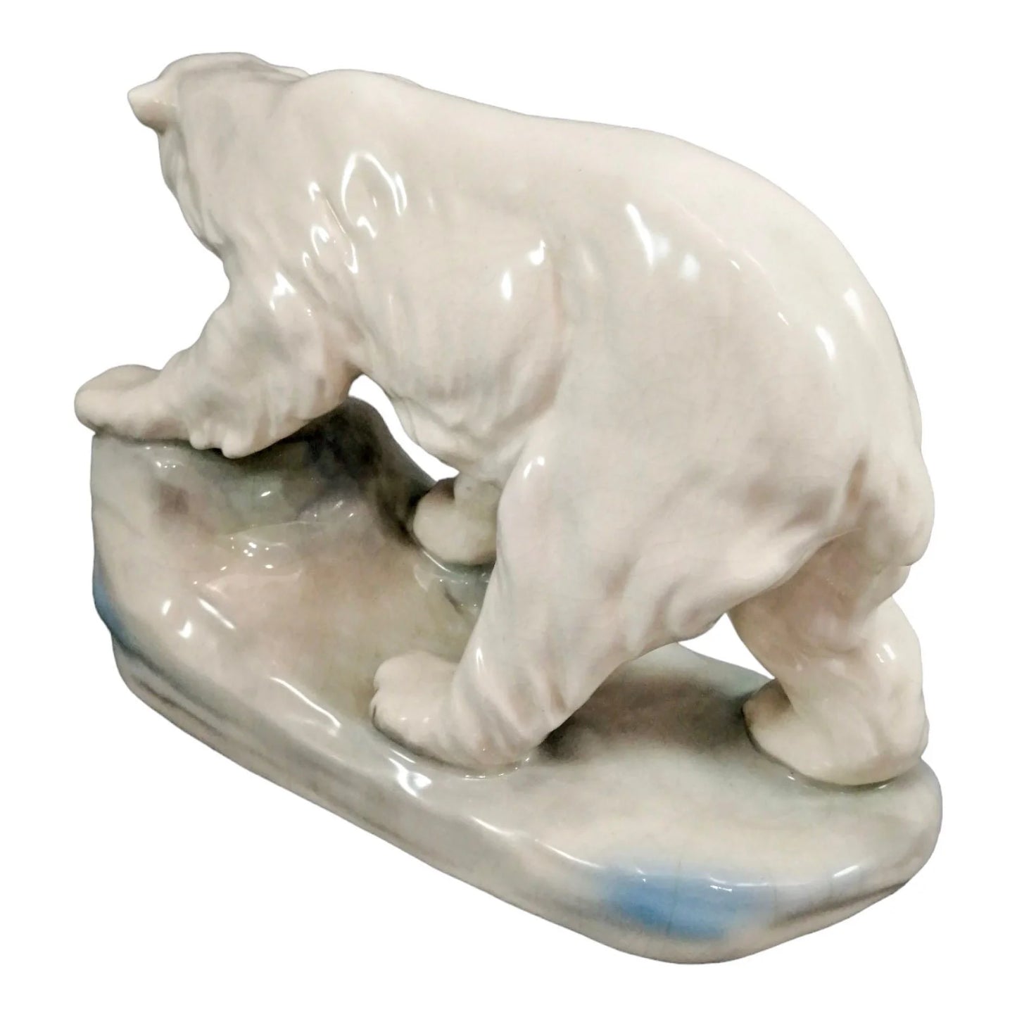 Large Art Deco hand-painted porcelain Amphora sculpture of a polar bear on an icy outcrop