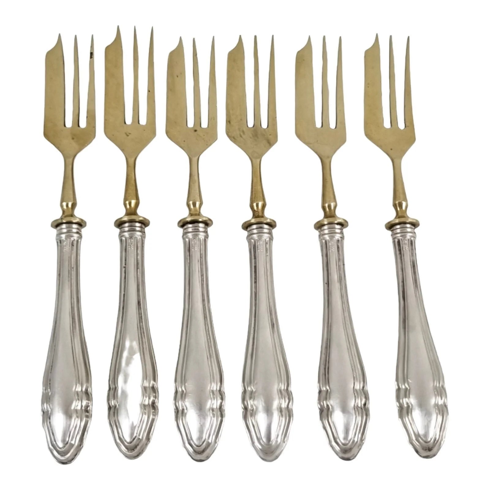 Antique 6 person 800 silver gilt fruit cutlery set boxed Jules Albrecht Geneve
