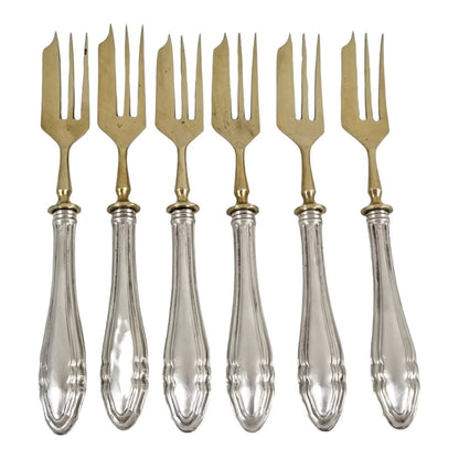Antique 6 person 800 silver gilt fruit cutlery set boxed Jules Albrecht Geneve