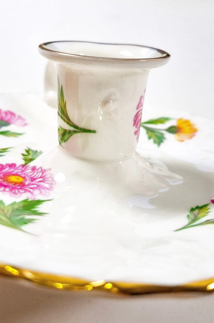 Hammersley and Co pair of bone china chambersticks moulded with scrolls and gilded