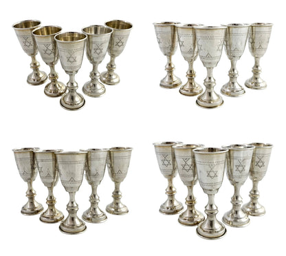 George V Jacob Rosenzweig 5 gilt sterling silver Kiddush wine cups, Star of David wrigglework