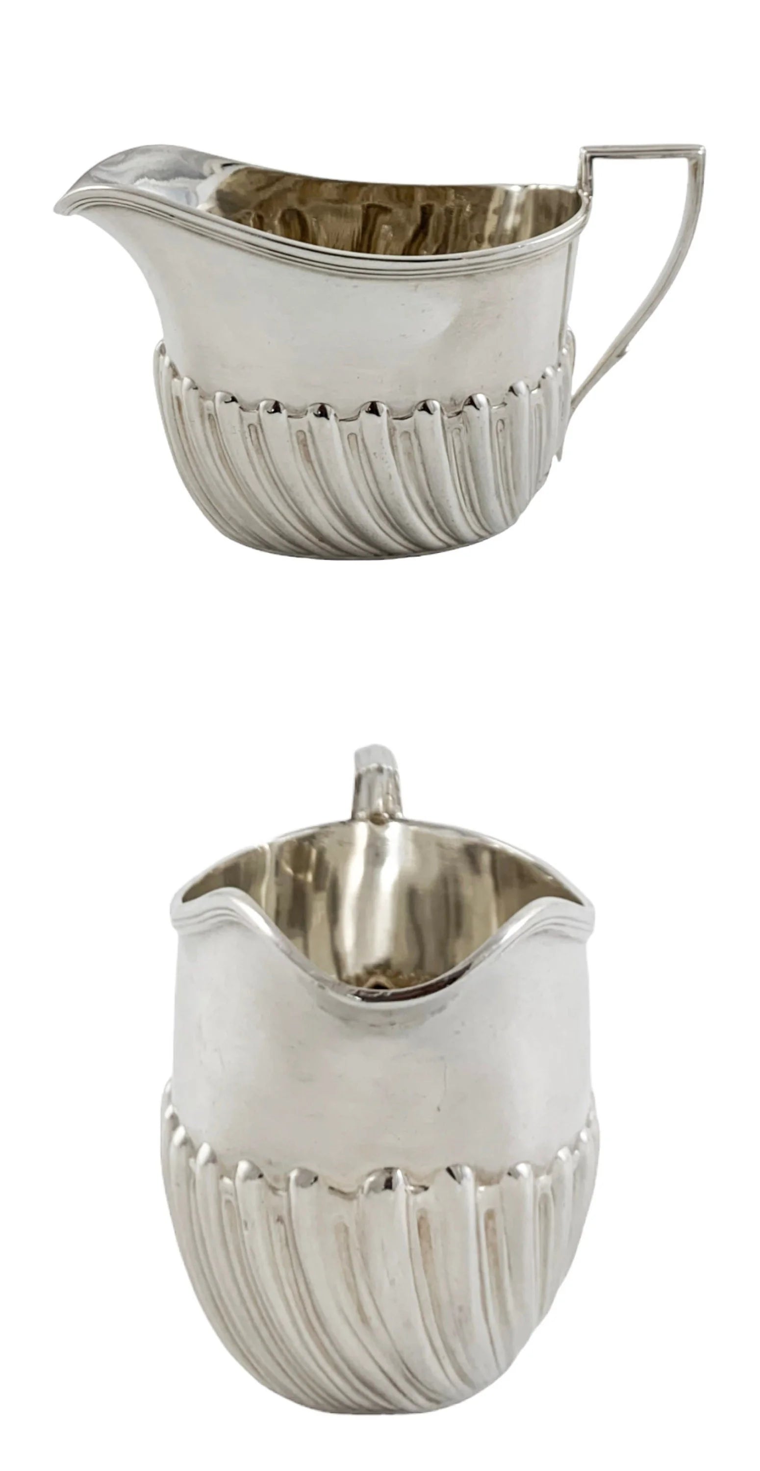 Victorian sterling silver bachelor tea set with reeded oval bodies, Harrison Brothers
