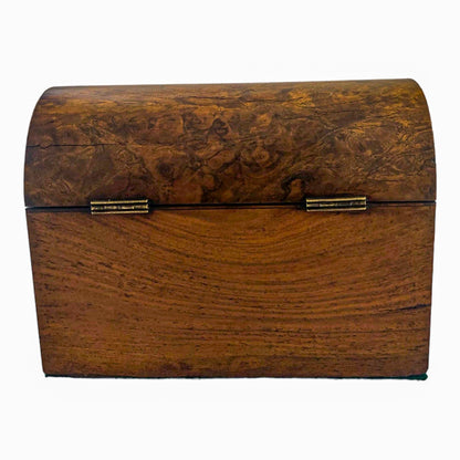 Victorian burr walnut two-section domed tea caddy with working key