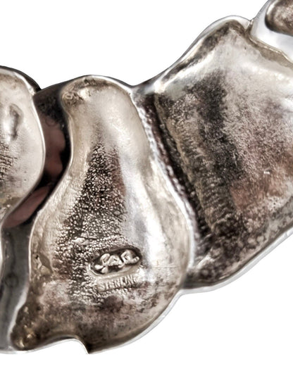 Large sterling silver Modernist chunky, collar bib statement necklace with wavy Abstract scales