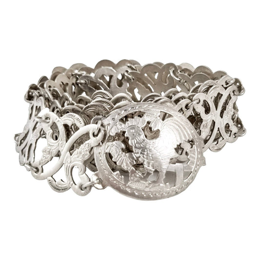 Straits Chinese Peranakan Baba Nyonya solid silver link belt with rooster clasp