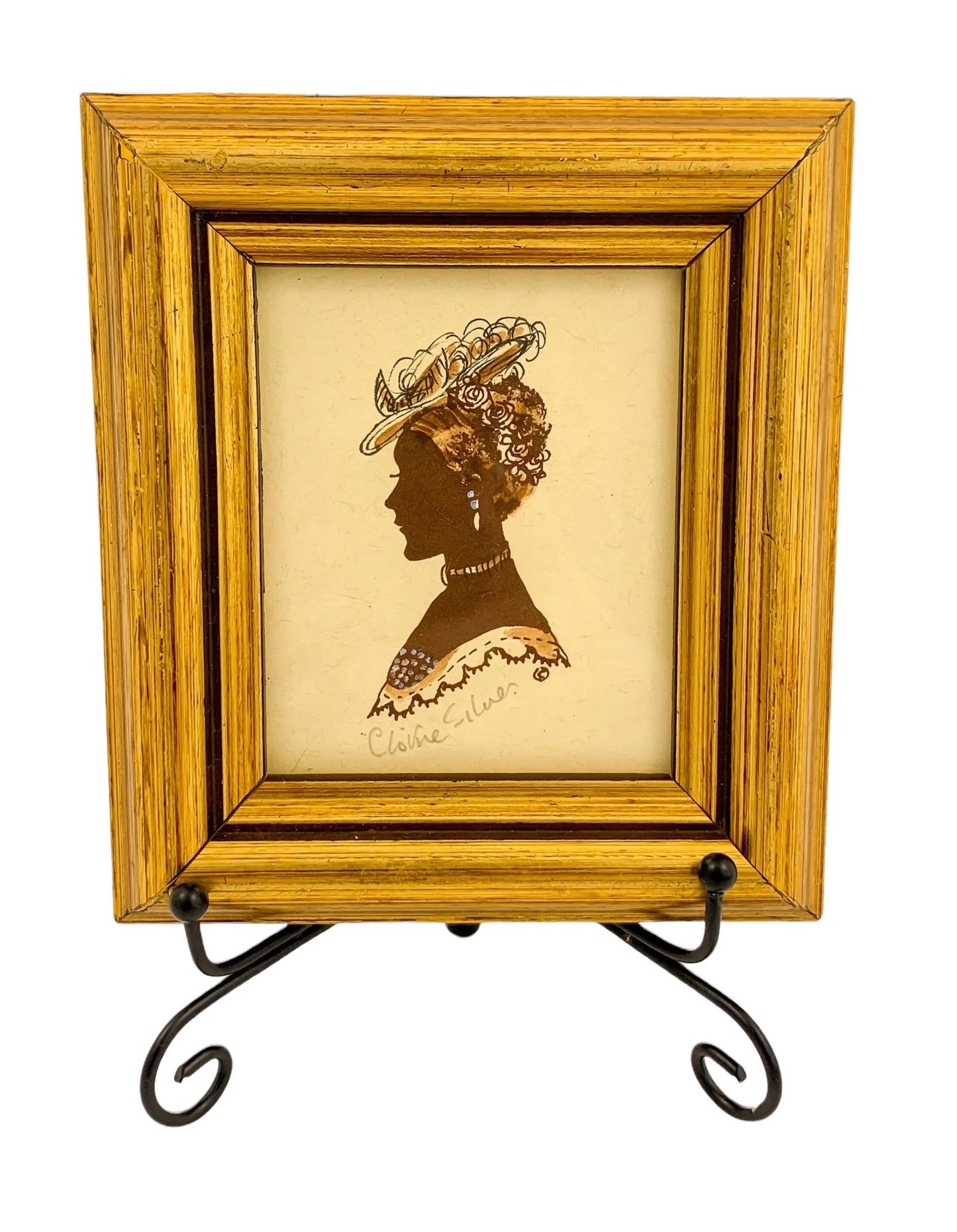 Vintage set of 4 Christine Silver silhouettes in gilt wood frames, sepia watercolour and pencil, signed, glazed