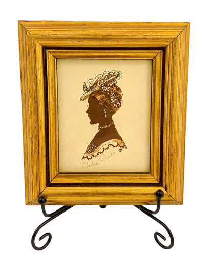 Vintage set of 4 Christine Silver silhouettes in gilt wood frames, sepia watercolour and pencil, signed, glazed
