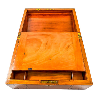 Georgian walnut Tunbridge Ware domed writing slope with mother-of-pearl cartouche and geometric marquetry