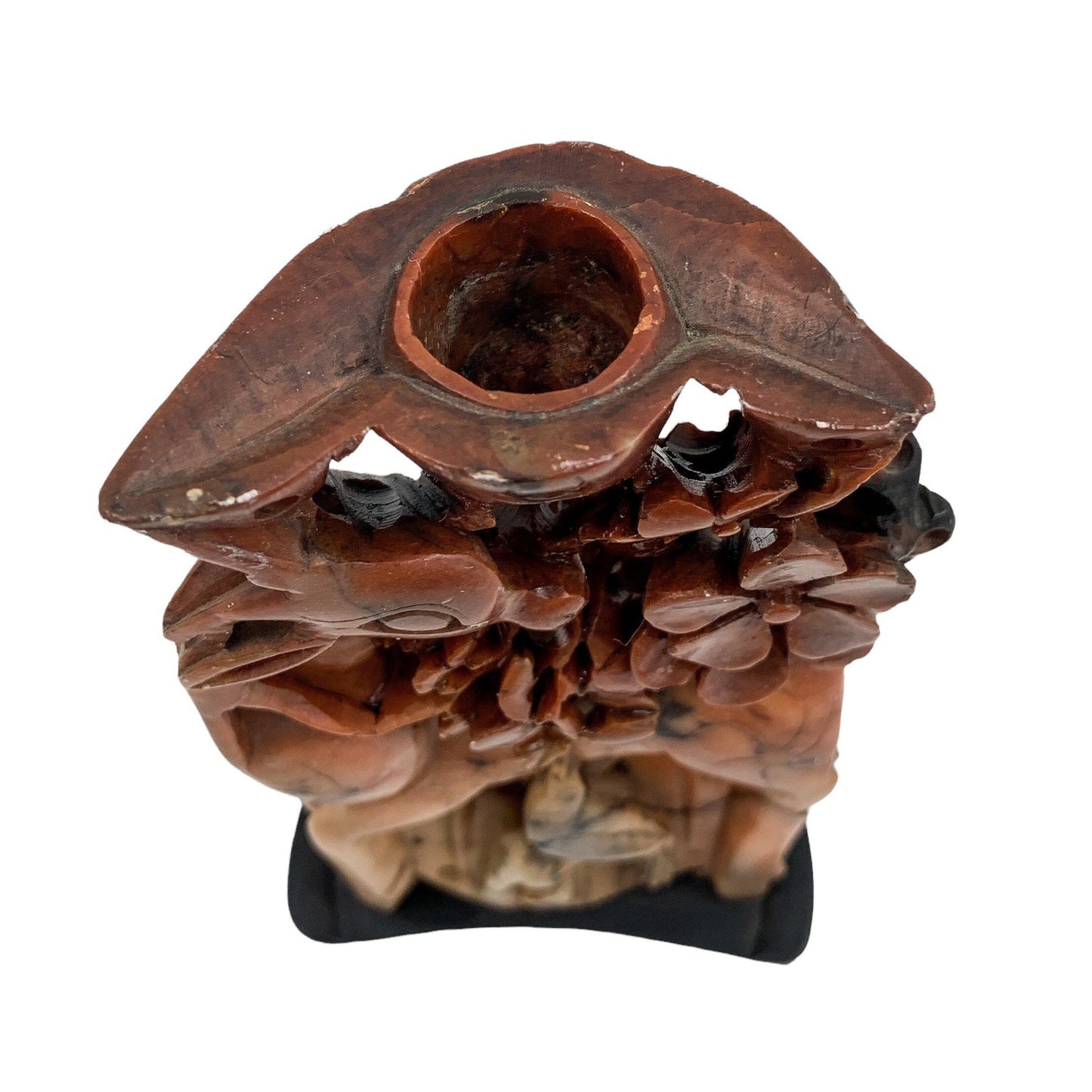Qing dynasty red soapstone figural candlestick with deer, bird and prunus tree