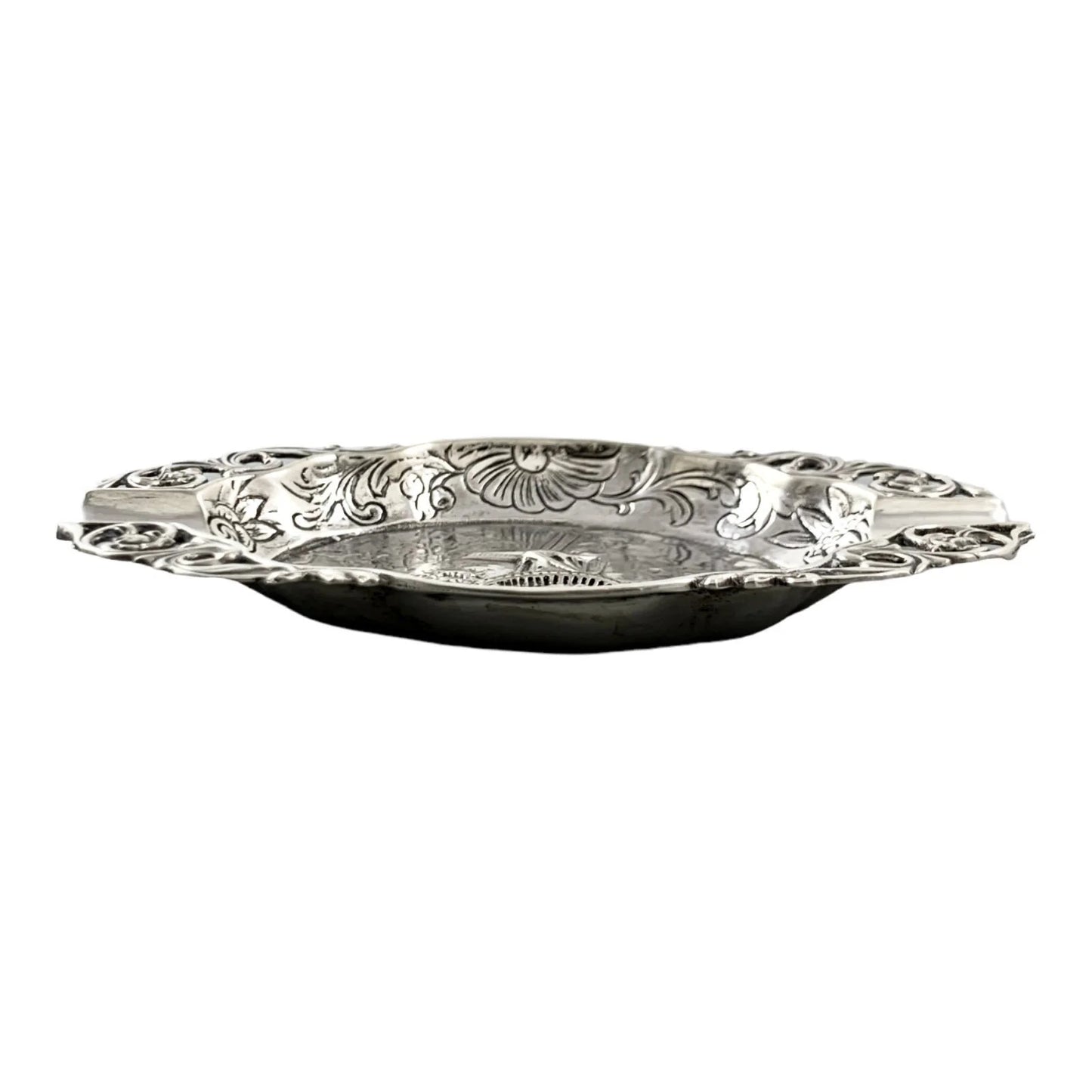 Vintage 1960’s Dutch solid silver 2-slot oval ashtray embossed with windmill landscape