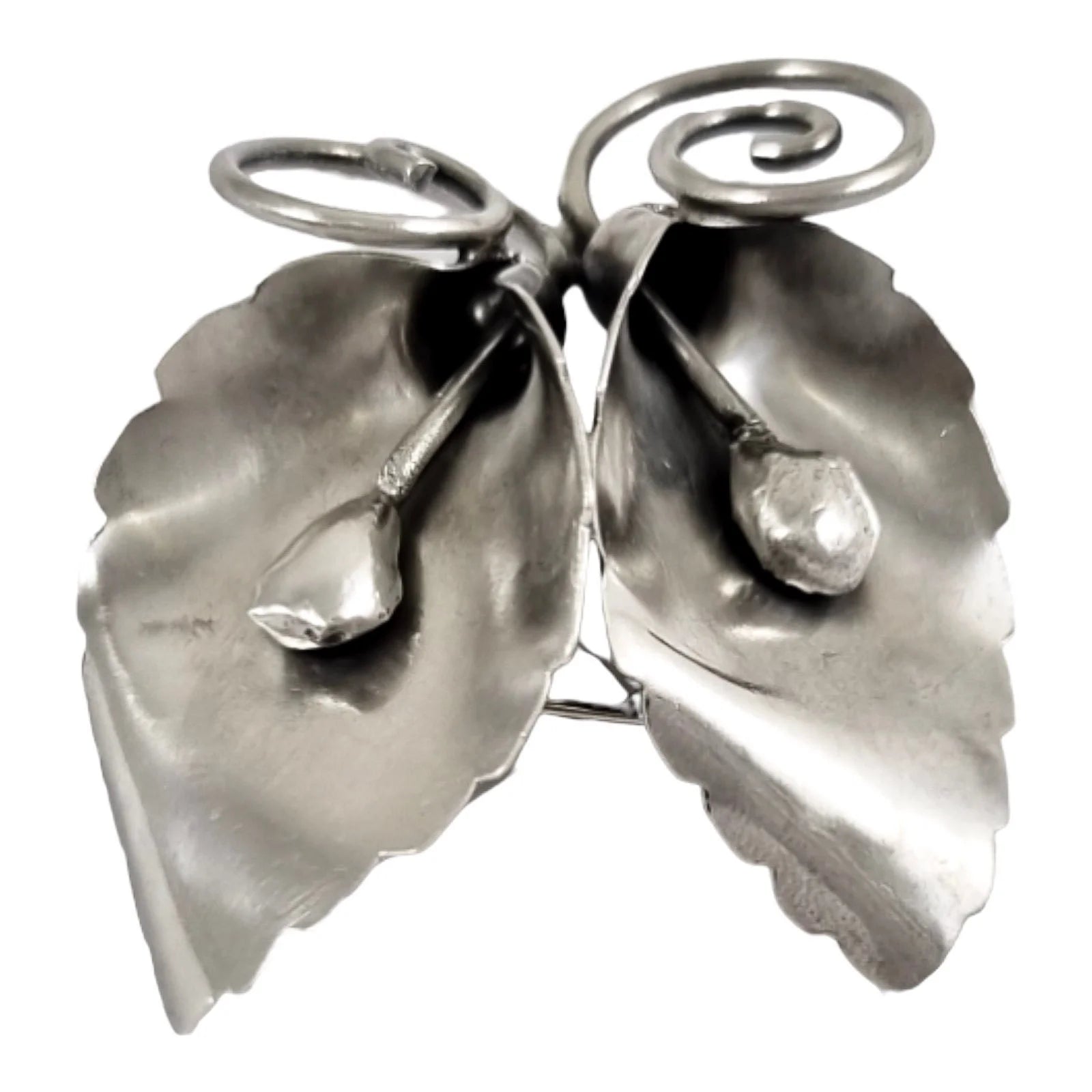 Modernist sterling silver calla lily brooch, handmade by Joseph Masaniello, USA, circa 1950s, signed JM
