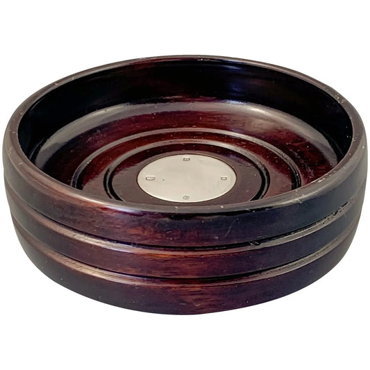 Vintage sterling silver and mahogany wood wine bottle coaster