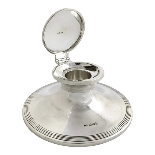 Large Edwardian sterling silver capstan inkwell, Walker & Hall