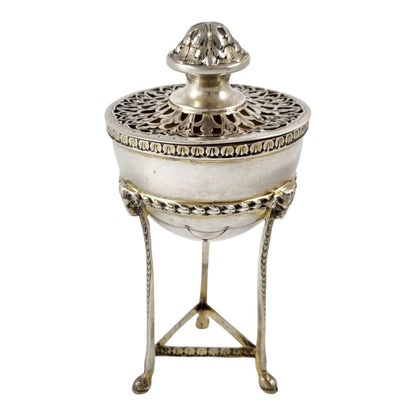 Neoclassical gilt sterling silver potpourri raised on hoof feet and cast with rams heads, Chester