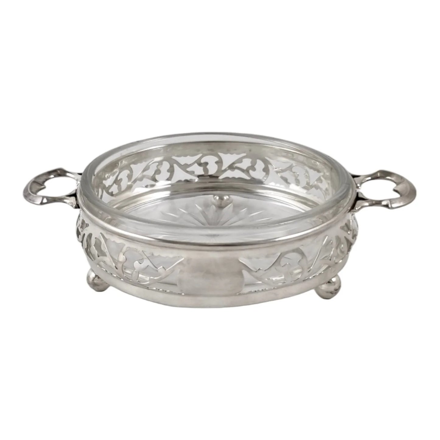Edwardian Canadian Roden Bros sterling silver pierced butter / caviar dish and knife