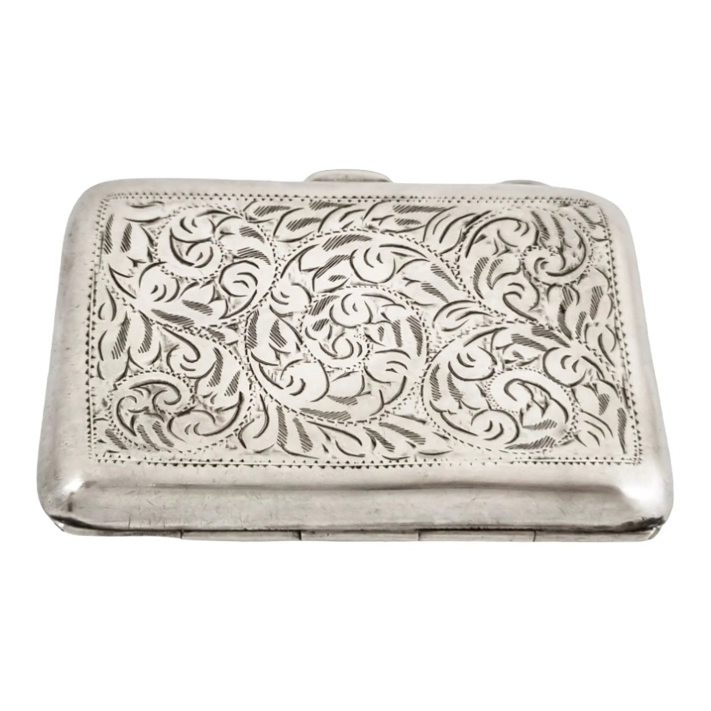 Art Nouveau sterling silver gilded ladies cigarette case with scrolls, vacant cartouche; William Neale