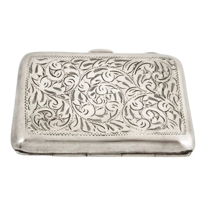 Art Nouveau sterling silver gilded ladies cigarette case with scrolls, vacant cartouche; William Neale