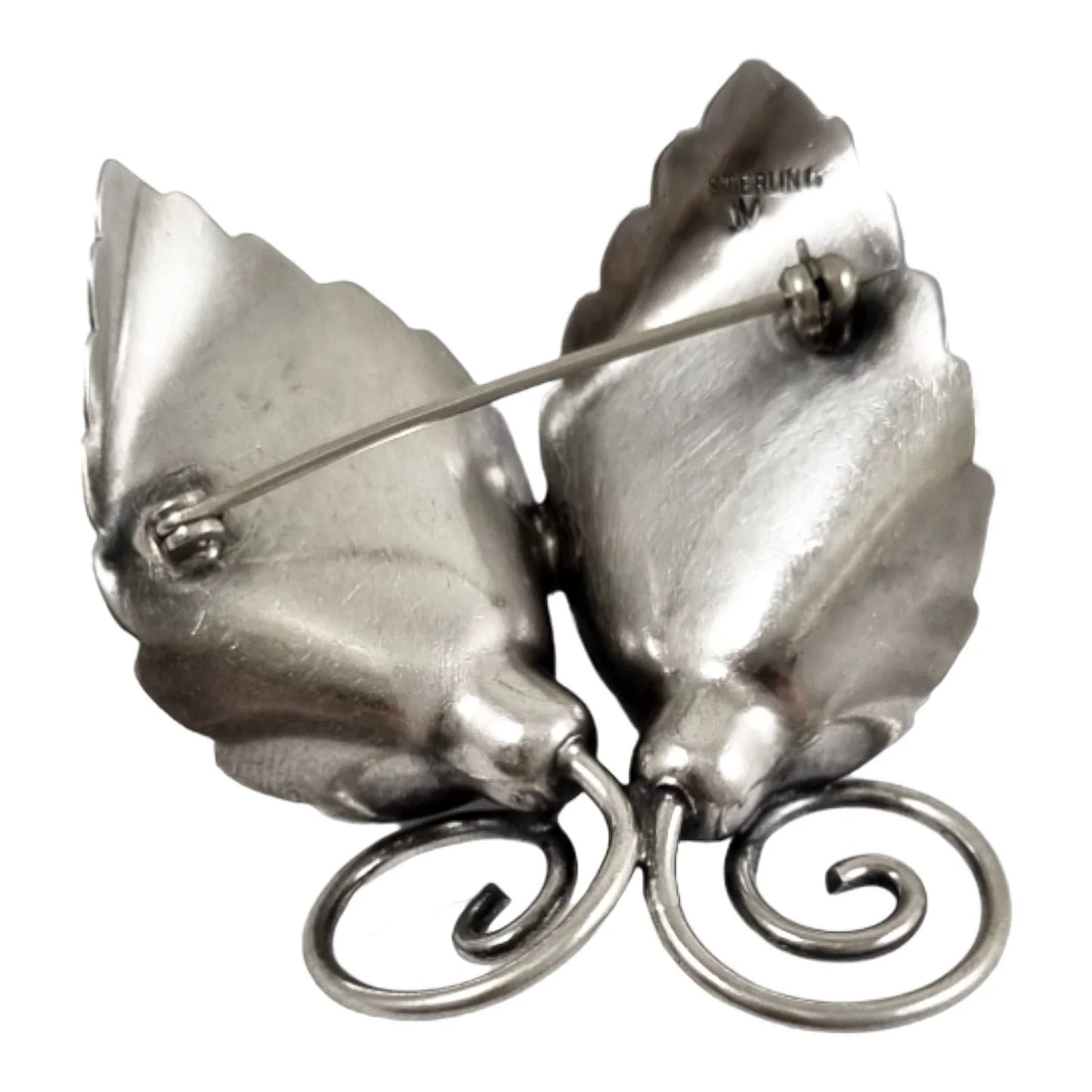 Modernist sterling silver calla lily brooch, handmade by Joseph Masaniello, USA, circa 1950s, signed JM