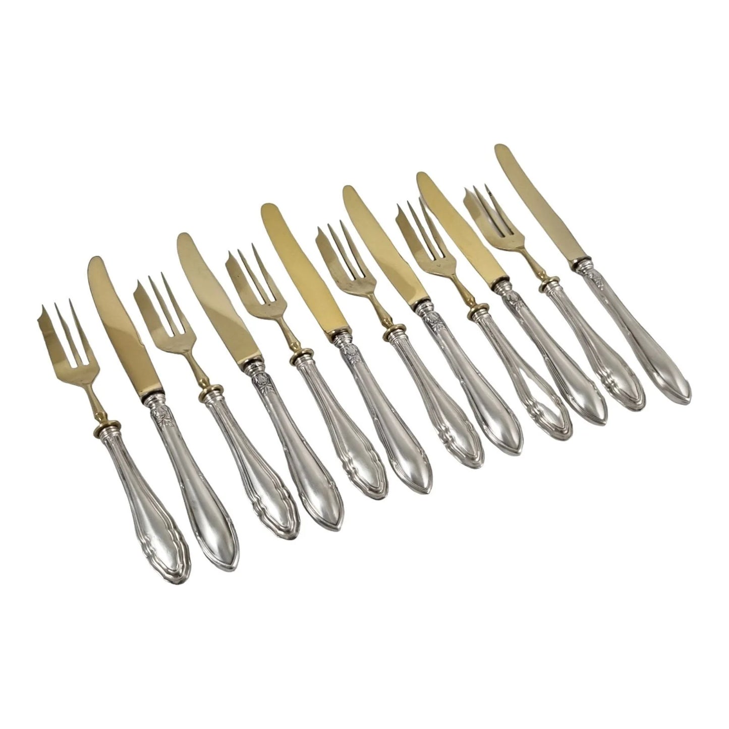 Antique 6 person 800 silver gilt fruit cutlery set boxed Jules Albrecht Geneve